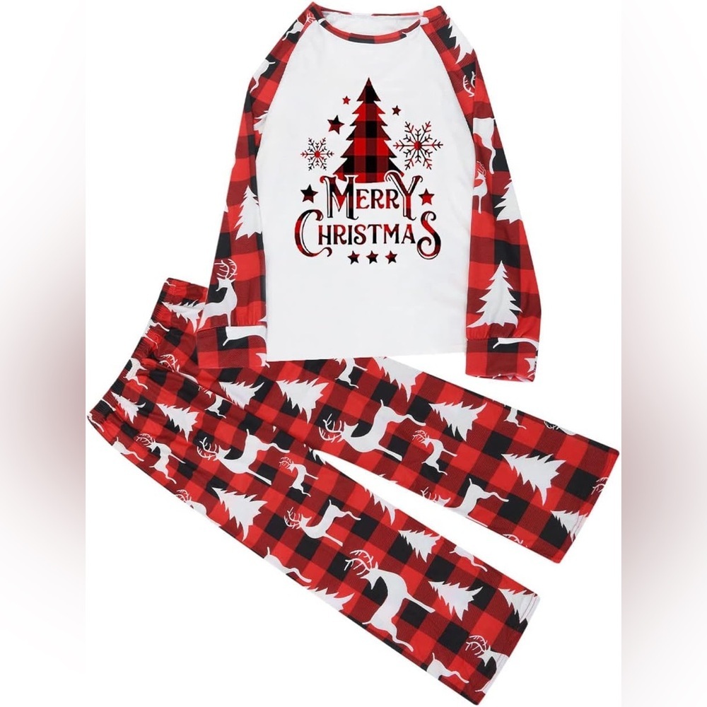 NEW Ekouaer Christmas Pajama Set Red Black‎ Buffalo Plaid Reindeer Kids